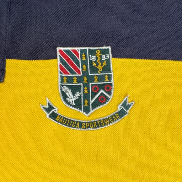 Nautica Sportswear Y2K Rugby Stripe Polo Shirt Mens Yellow Blue XL Sailing Retro - Picture 3 of 11